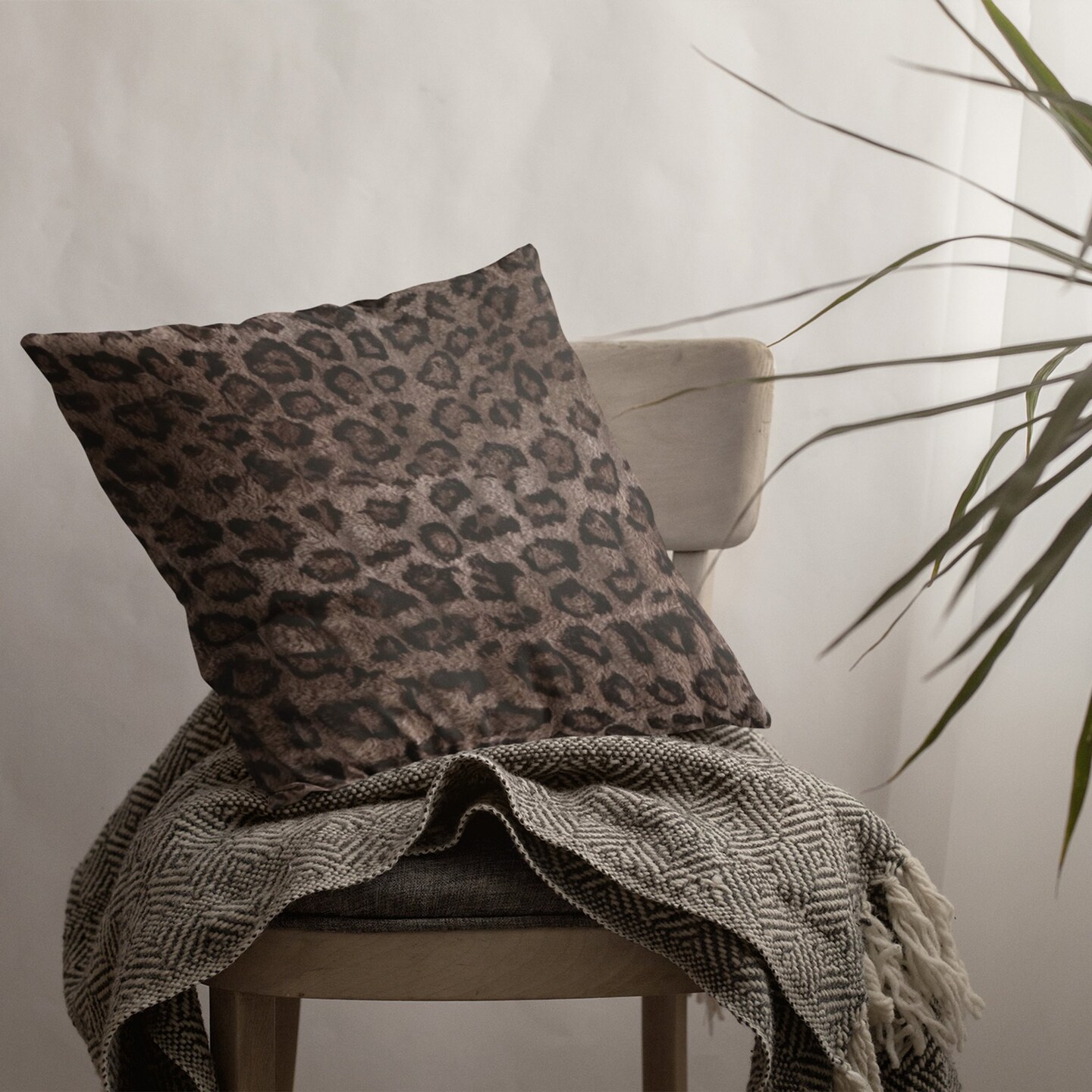 Edge Collections - Double sided  20&#x22; x 20&#x22; - Brown - Luxurious Leopard Print Throw Pillow - 1 Piece