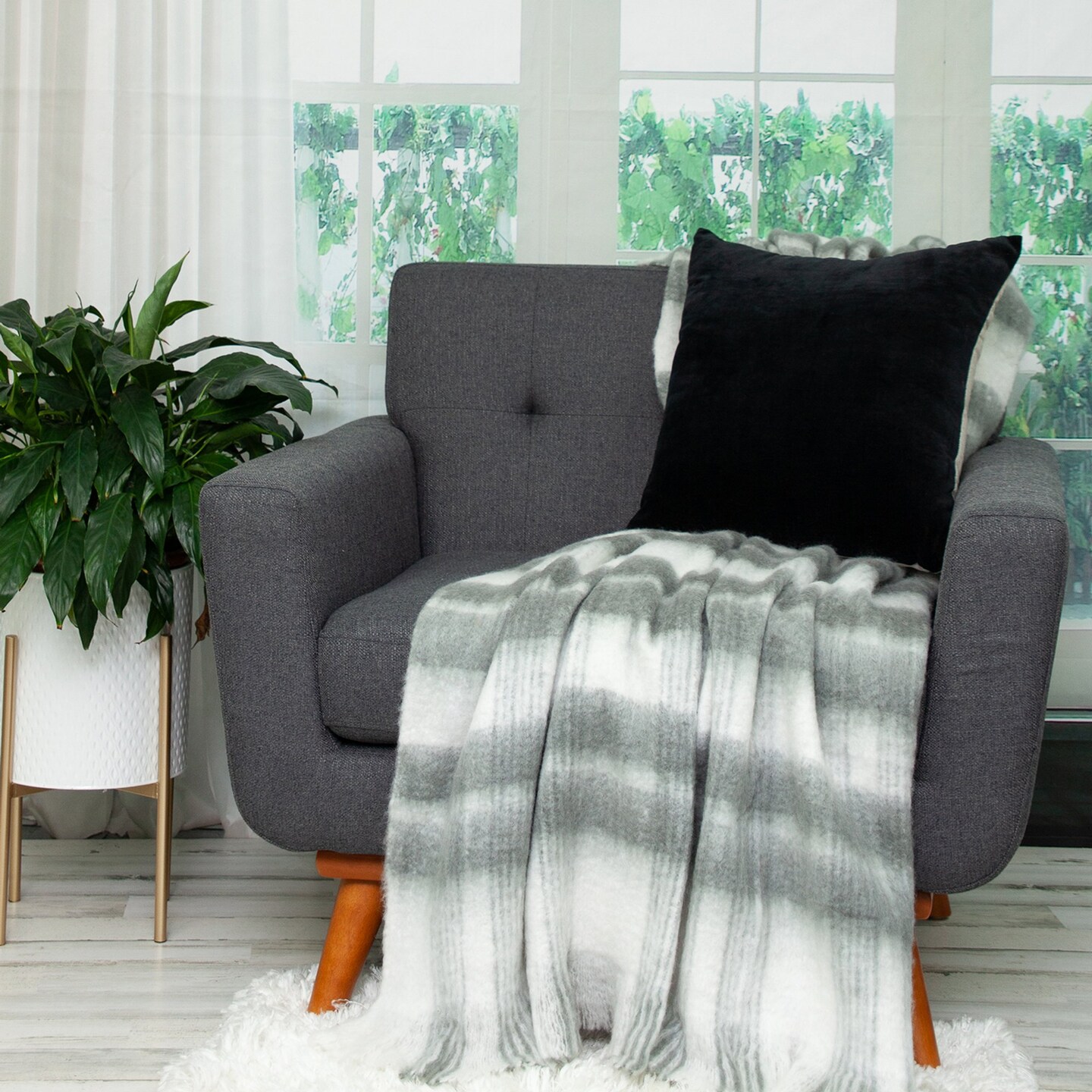 Edge Collections - 18 X 18 X 4 - Black - Transitional Velvet Throw Pillow for Home Decor - 1 Piece