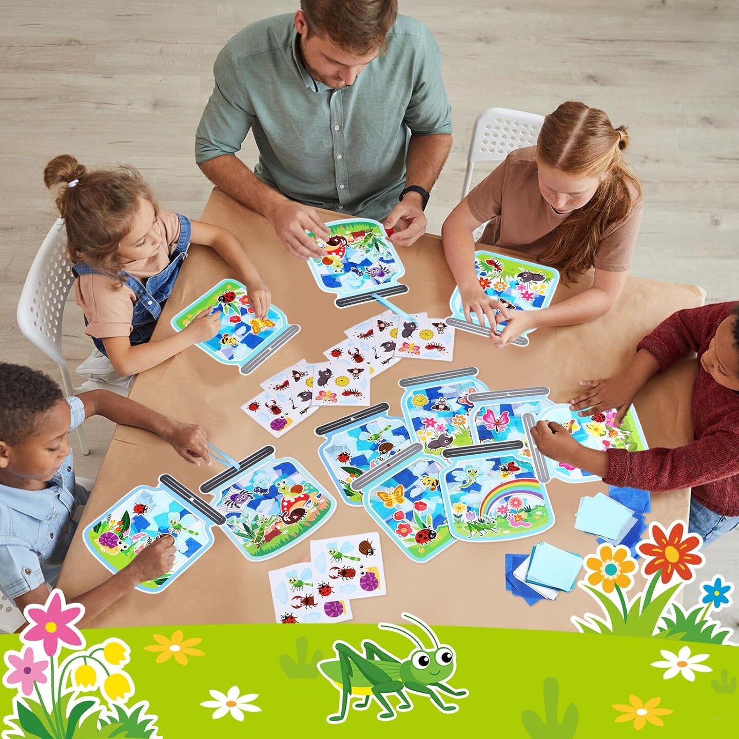 24 Pcs Activity Spring Insect Suncatcher Craft Kit Spring Summer Bugs Suncatcher Craft DIY Tissue Paper Suncatcher Decoration