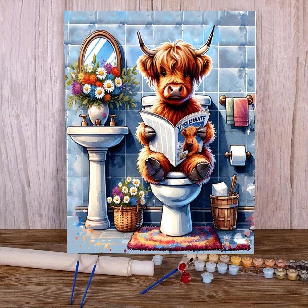 Highland Cow Paint by Numbers Kit for Adults, Adults&#x27; Paint-by-Number Kits for Beginner, Cow Painting by Number Kits Art on Canvas, Acrylic DIY Oil Painting for Home Wall Decor 16x20 Inch