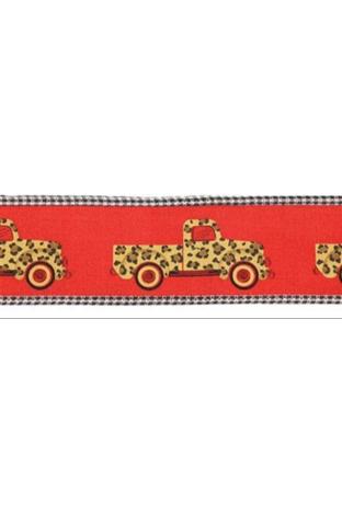 2.5&#x22; Leopard Truck Gingham Edge Ribbon: Red (10 Yards)