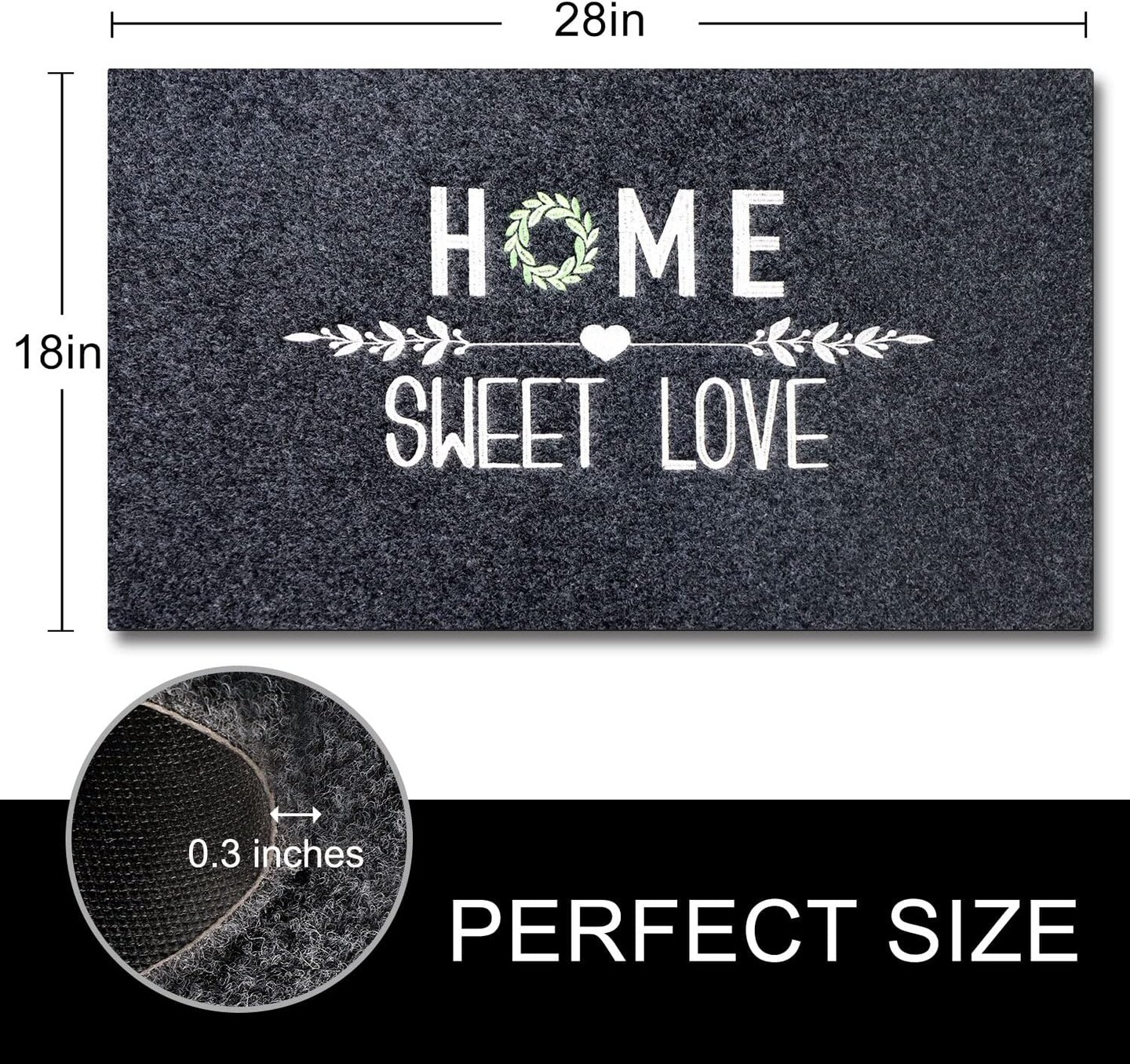 Front Door Mat, Durable Low Profile Welcome Mat Indoor,Trap Dirt and Dust Doormat Outdoor Non Slip Rugs for Patio, Yard, Garage, High Traffic Areas (Dark Grey, 28&#x22;x18&#x22;)