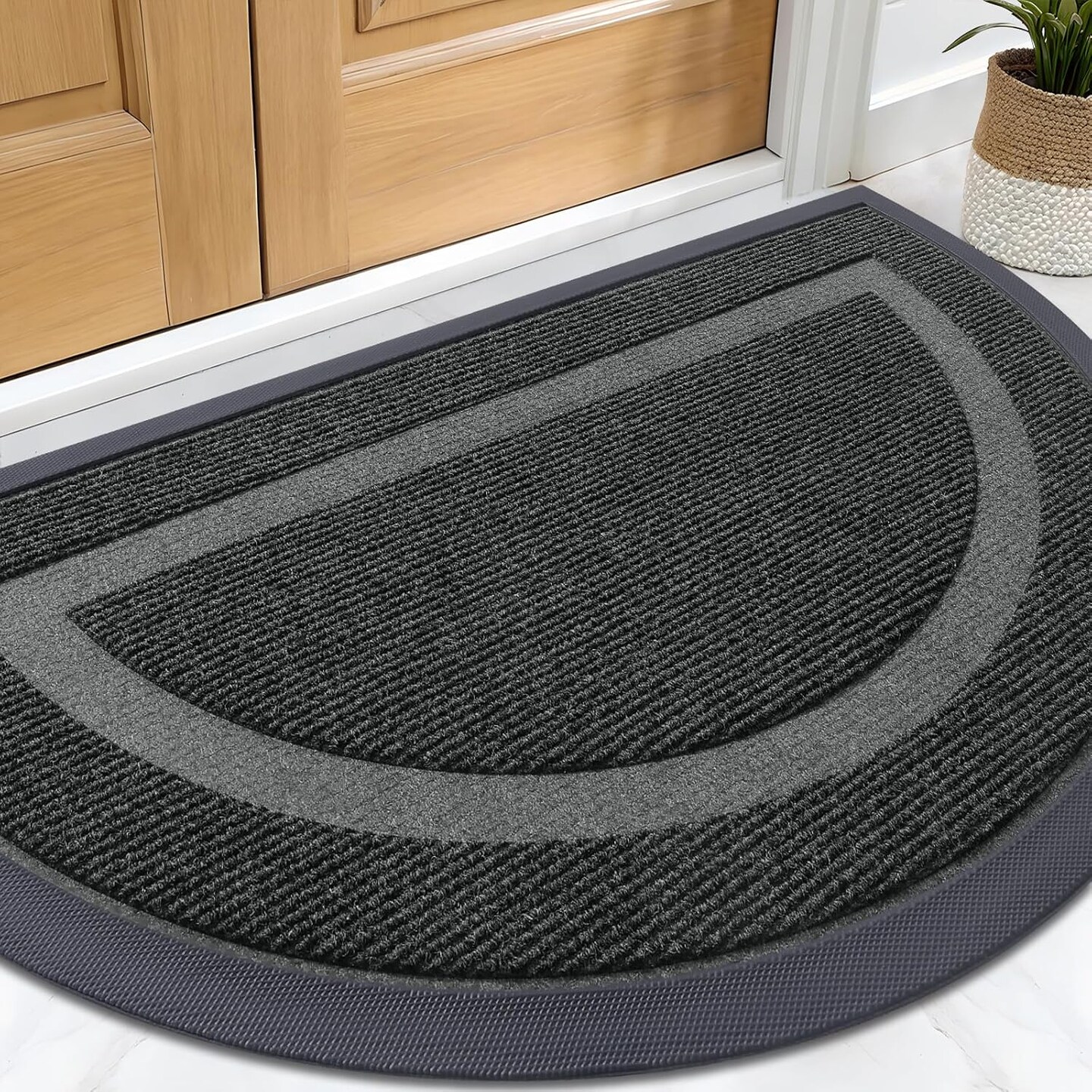 Half Circle Door Mat – 29.5"x17", Waterproof, All-Season, Rubber, Low Profile, Easy Clean, Black for Indoor/Outdoor.