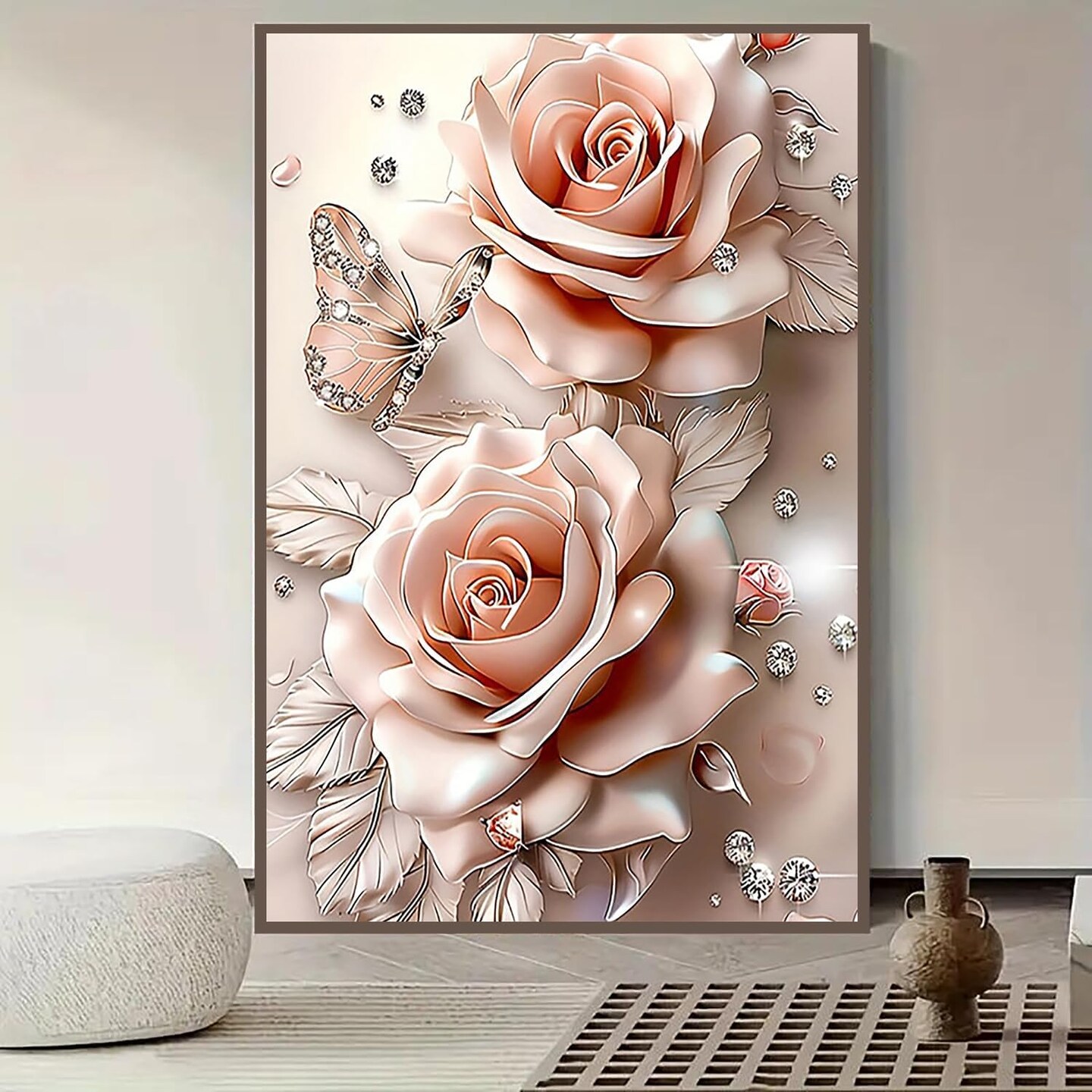 5D Diamond Painting Kit for Adults Beginners,DIY Butterfly Rose Flower Paint by Diamond Art Kits,Suitability Friends Full Round Drill Diamonds Dots Gem Art,Home Wall Decor 11.8x15.8 Inch