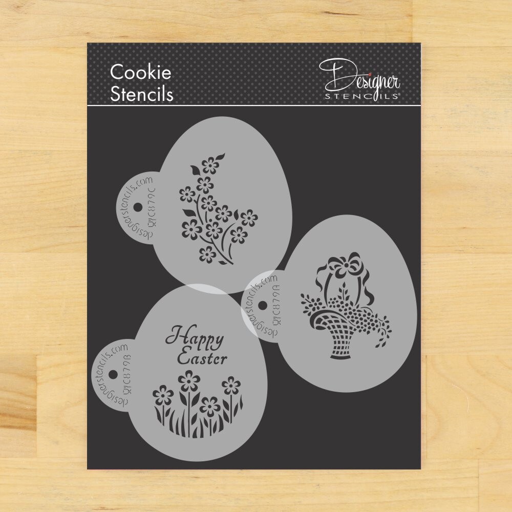 Easter Basket Egg Cookie Stencil Set | C879 by Designer Stencils | Cookie Decorating Tools | Baking Stencils for Royal Icing, Airbrush, Dusting Powder | Reusable Plastic Food Grade Stencil for Cookies | Easy to Use &#x26; Clean Cookie Stencil
