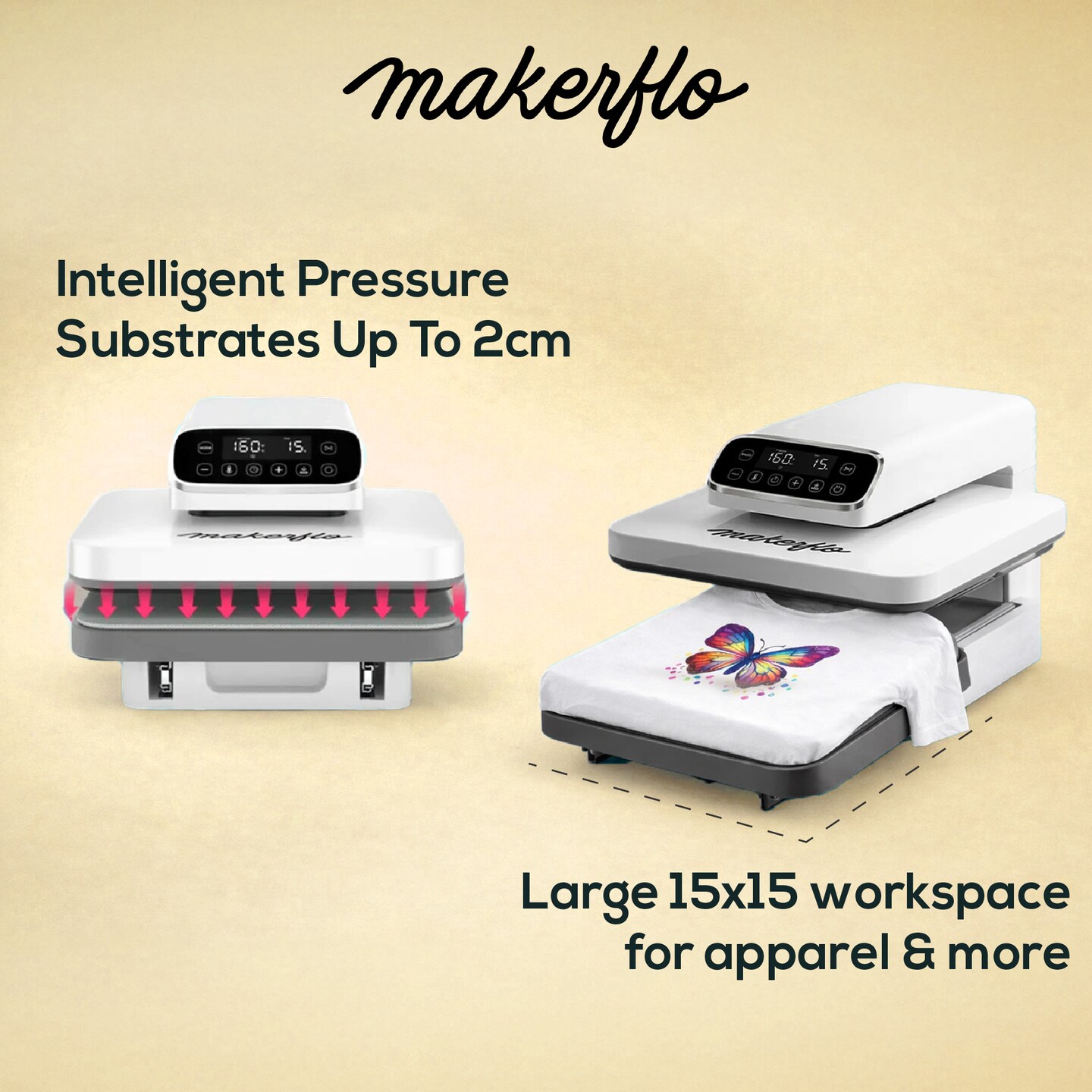 MakerFlo Automatic Heat Press Machine – 15" x 15" Auto Open Heat Press for Sublimation, DTF, HTV & Clothing/Mug Transfers – Even Heating Plate, Slide-Out Tray & Digital Controls for Crafting