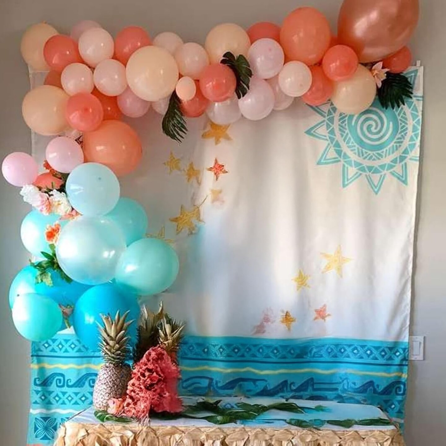 Hawaiian Balloons Set, Orange Teal Blue Light Green Chrome Rose Gold Confetti Latex Balloons (Pack of 60 12 Inch)