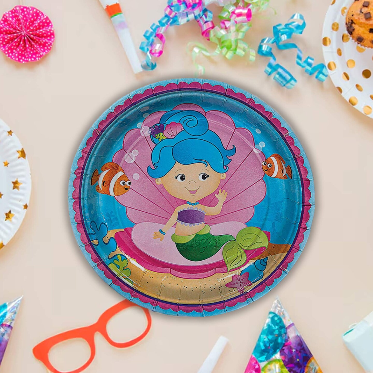 7" Mermaid Party Dessert Plates Underwater-Themed Paper Plates 8 Ct