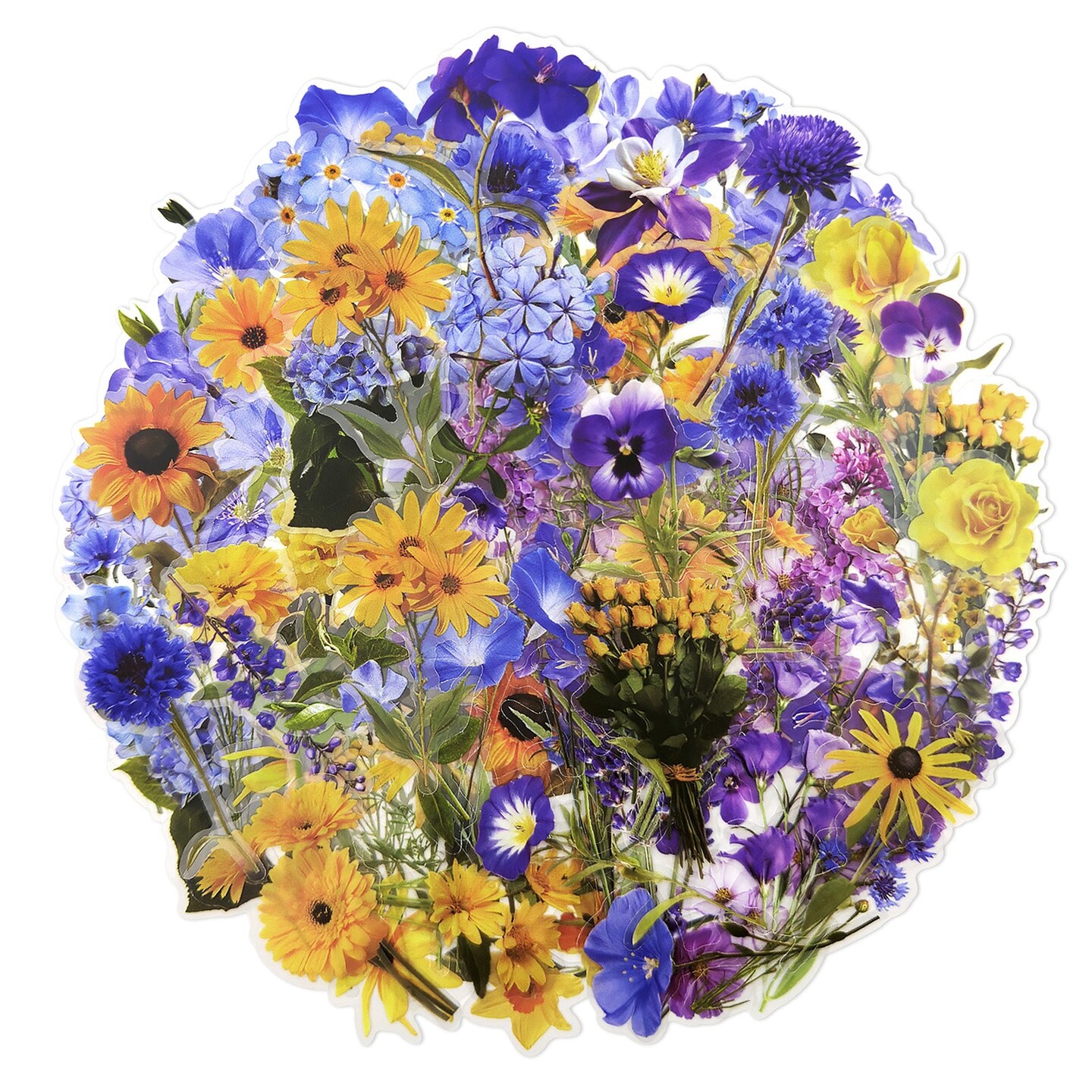 Wrapables Floral PET Stickers for Scrapbooking, Junk Journals, Stationery, Card Making, DIY, Arts and Crafts, Water Bottles, Phones, Laptops (120pcs), Blue Yellow Lavender