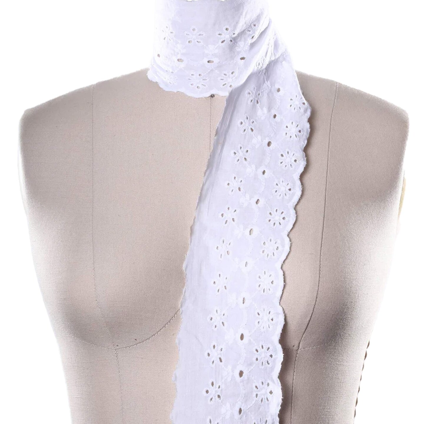 1 Yard White Cotton Eyelet Lace Trim 3&#x22; Wide with Scalloped Edges