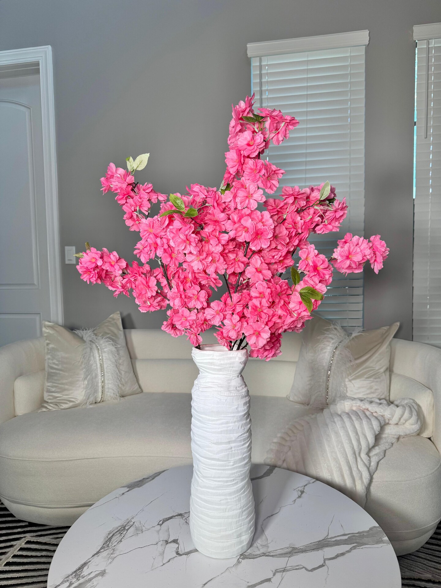Sienna Hot Pink Silk Cherry Blossom Flower 3 Branches Pack 40'' Inches