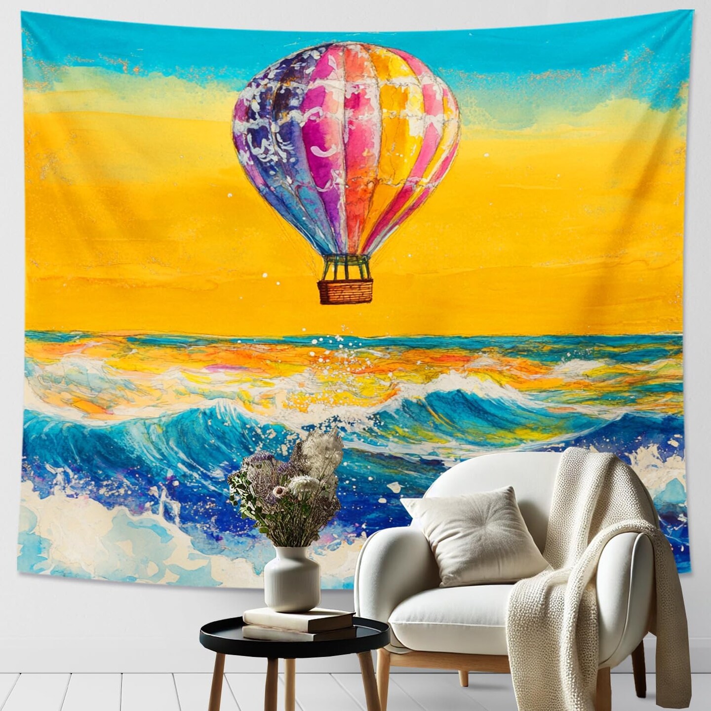Hot Air Balloon Sunset Tapestry Wall Art Decor 60x50 Inch