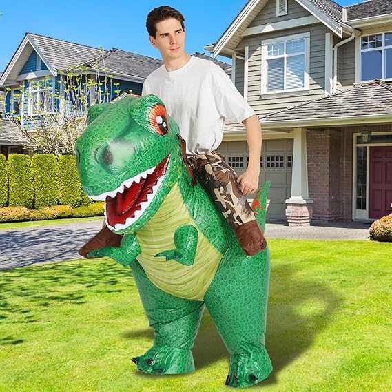GOOSH Inflatable Dinosaur Ride-on Green Dino Halloween Costume for Kids and Adults