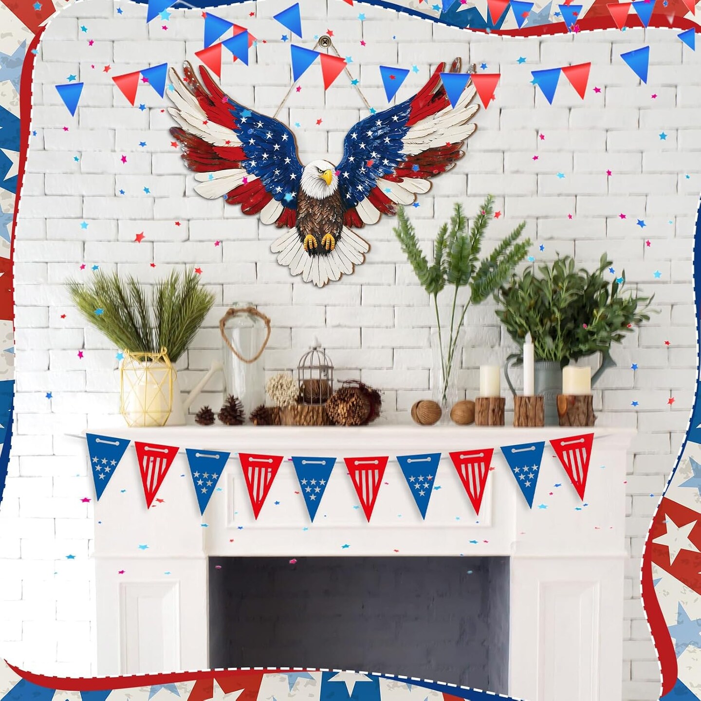 1 Pcs 4th of July Hanging Door Sign 2d Memorial Day Wreath Decorations (Multicolor)