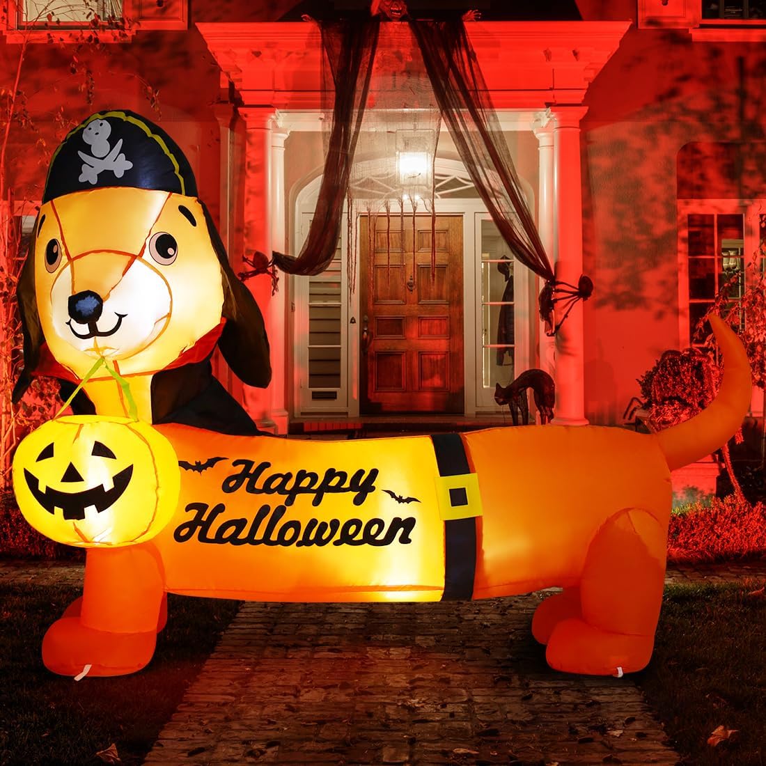 GOOSH 5 FT Halloween Inflatable Outdoor Dog with a Pumpkin &#x26; Pirate Hat