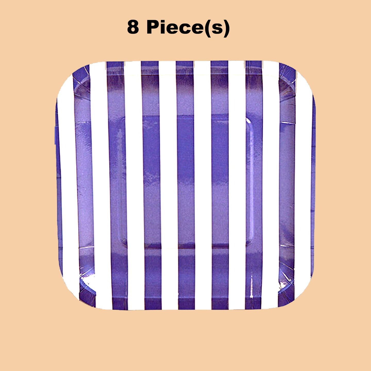 8 Ct. Purple Striped Square Paper Dessert Plates Bold Party Tableware 7 1/4"