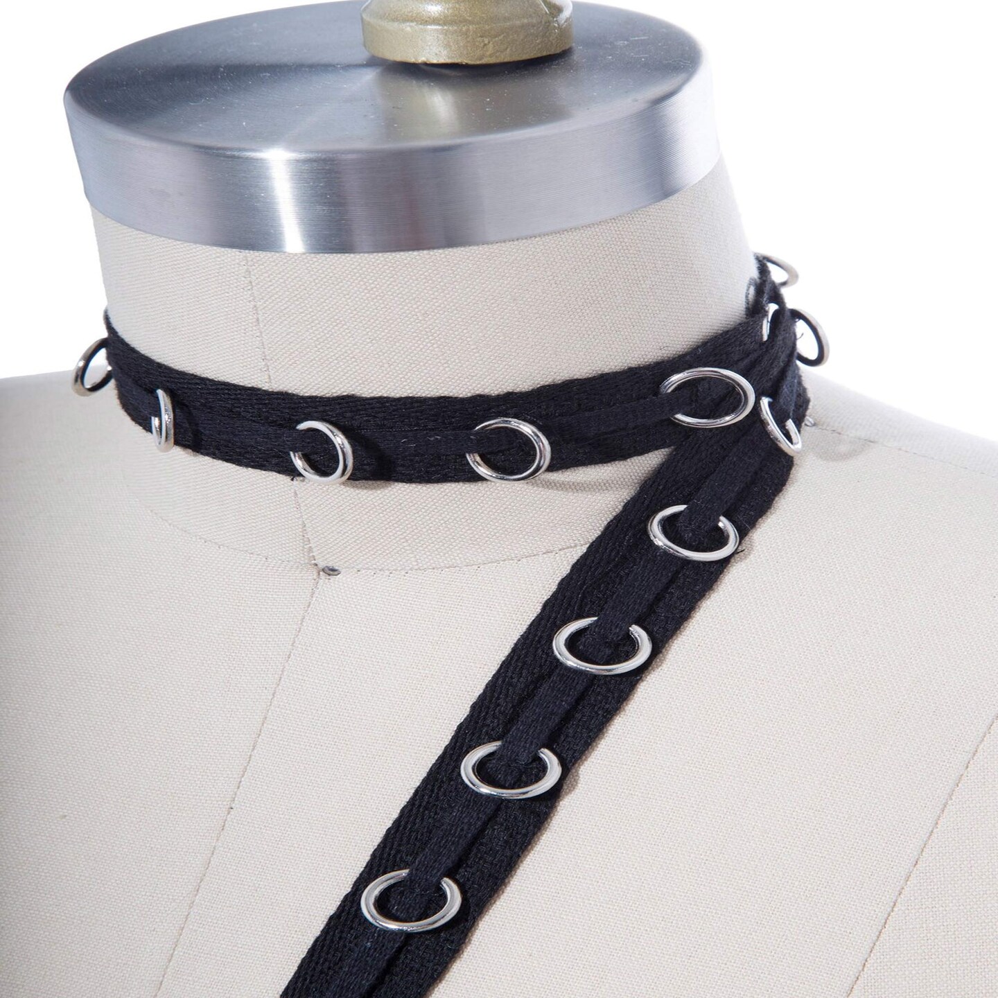 1 Yard Black Eyelet Grommet Cotton Tape 0.75" Wide with Sliding Silver Rings