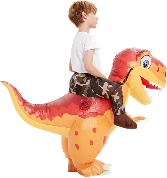 GOOSH Inflatable Ride on Dinosaur Orange Halloween Costume for Kids and Adults