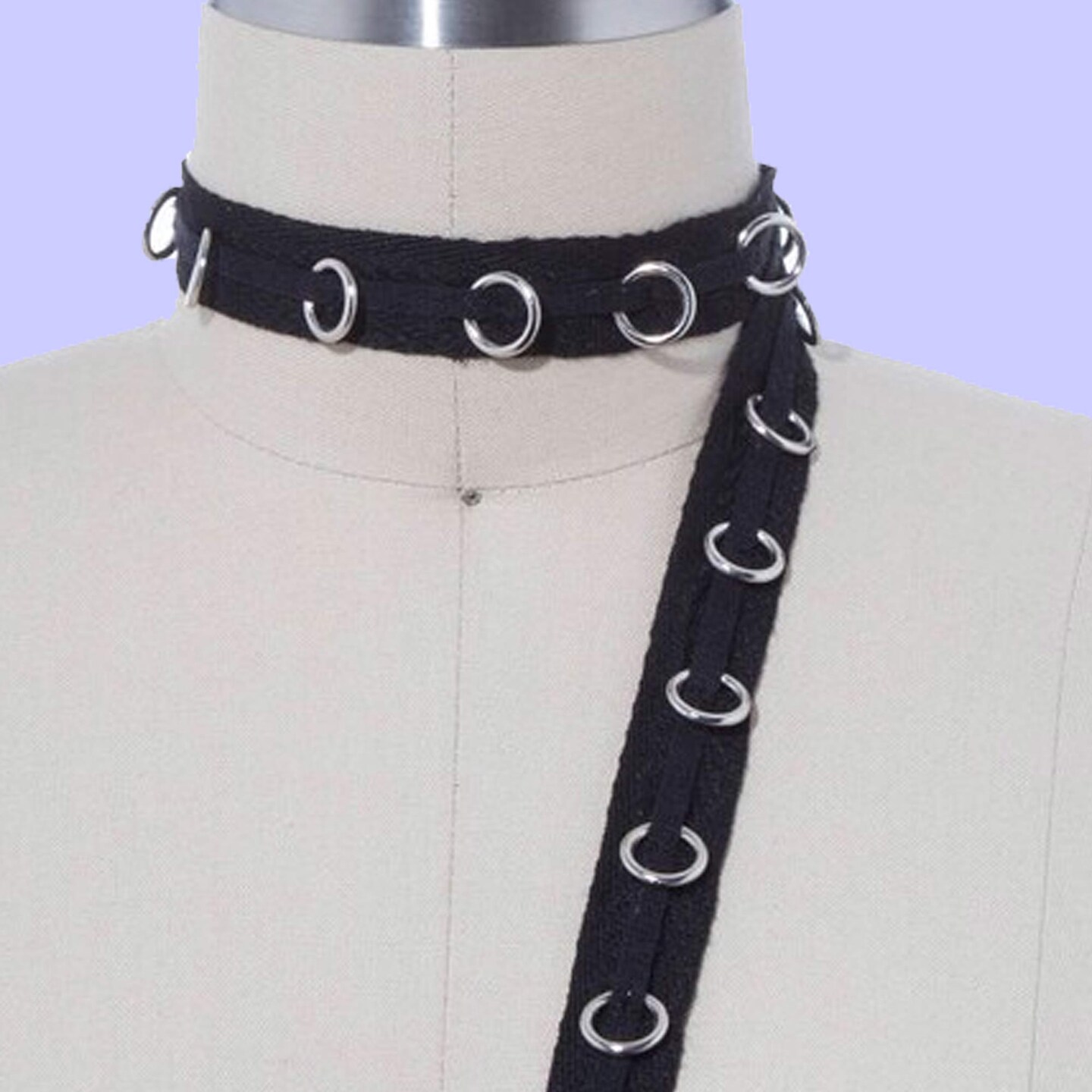 1 Yard Black Eyelet Grommet Cotton Tape 0.75" Wide with Sliding Silver Rings