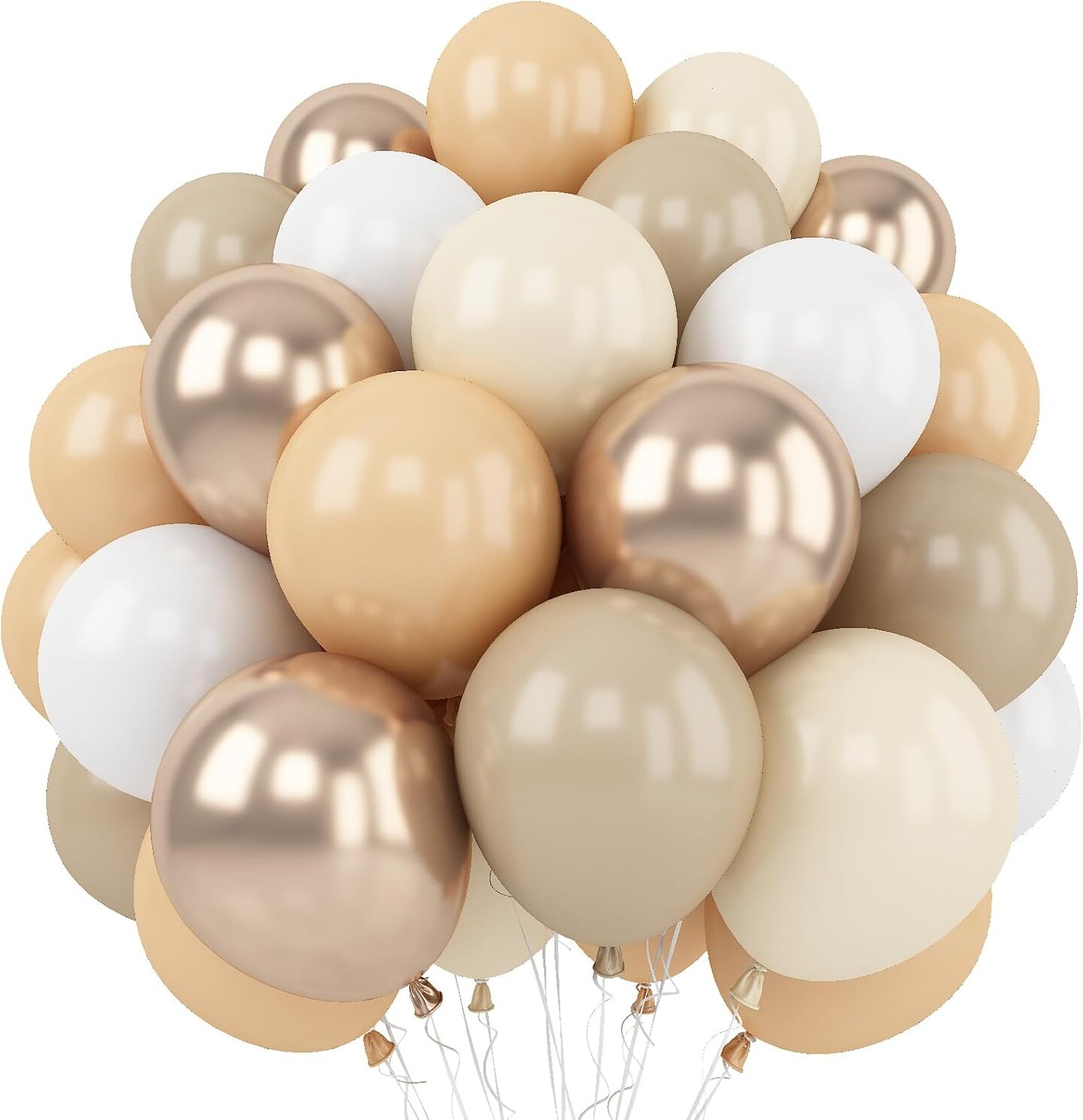 60 Packs White Sand Boho Balloons Set, 12 Inches Balloons (Retro Brown Gold)