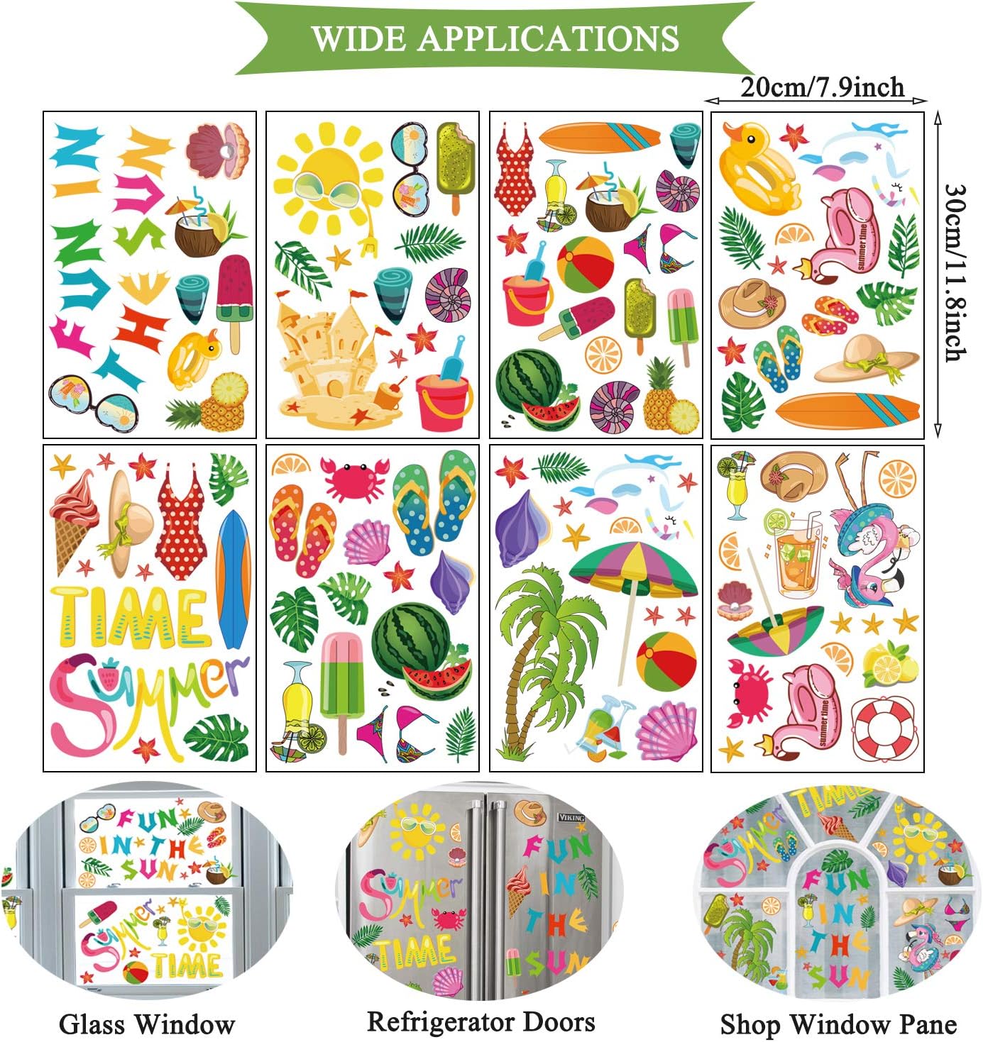 Summer Window Clings 8 Sheets (Multicolor)