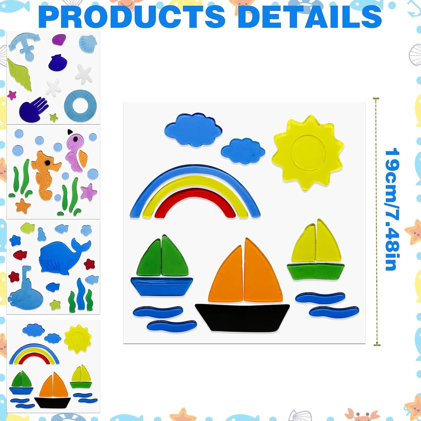 4Pcs Summer Gel Window Clings Colorful Seasonal Toddlers Window Jelly Stickers
