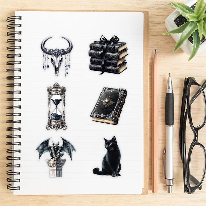 50pc Gothic Witchcraft Clear Scrapbook Stickers - Transparent PET Witchy Ephemera for Grimoires, Spell Books & Junk Journals - Dark Aesthetic Skulls, Potions & Occult Decals for Witchcore & Dark Academia Decor