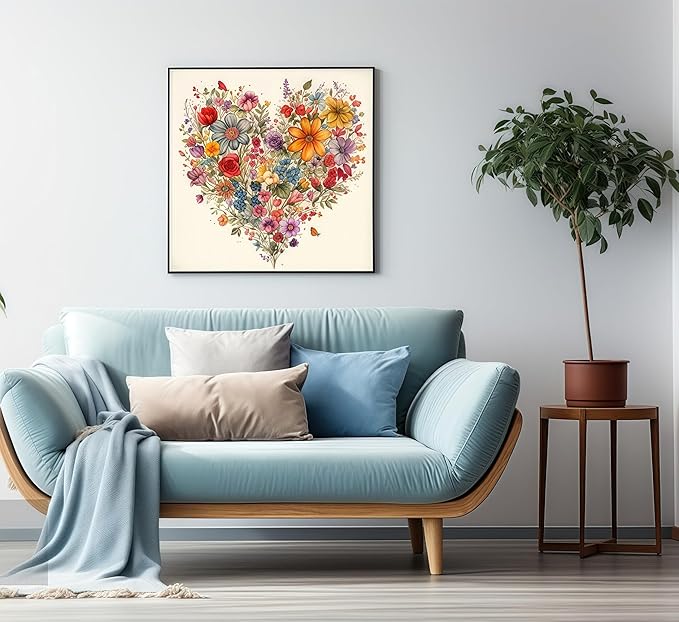 5D Diamond Painting Kits for Adults, Heart Flower Diamond Art Kits for Adults Beginner, DIY Full Drill Diamond Dot Gem Painting for Home Wall Decor 13.78x13.78inch