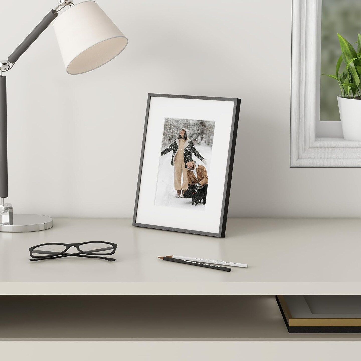 5x7 Black Aluminum Photo Frame with 4x6 Removable Mat – Wall & Tabletop Display, Acrylic Plexiglass, Hanging Hardware Included, Archival Quality