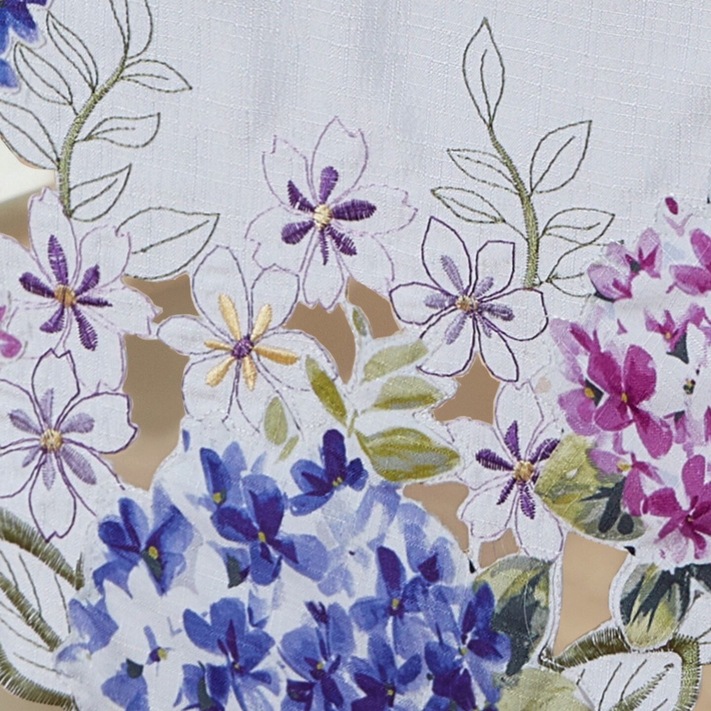 Threadmade Home Spring Hydrangea Cutwork Tablecloth, Multicolor - 60"W x 120"L