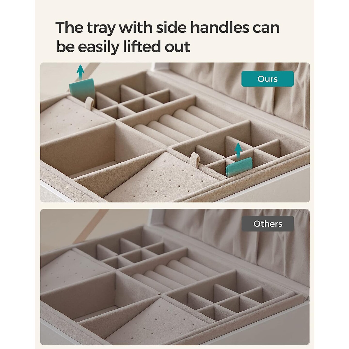Jewelry Storage Box with Lid Hooks Tray Organizer Necklace Ring Earring Case