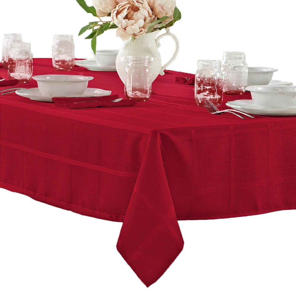 Threadmade Home Elegance Plaid Jacquard Tablecloth, Poinsettia Red - 52"W x 70"L