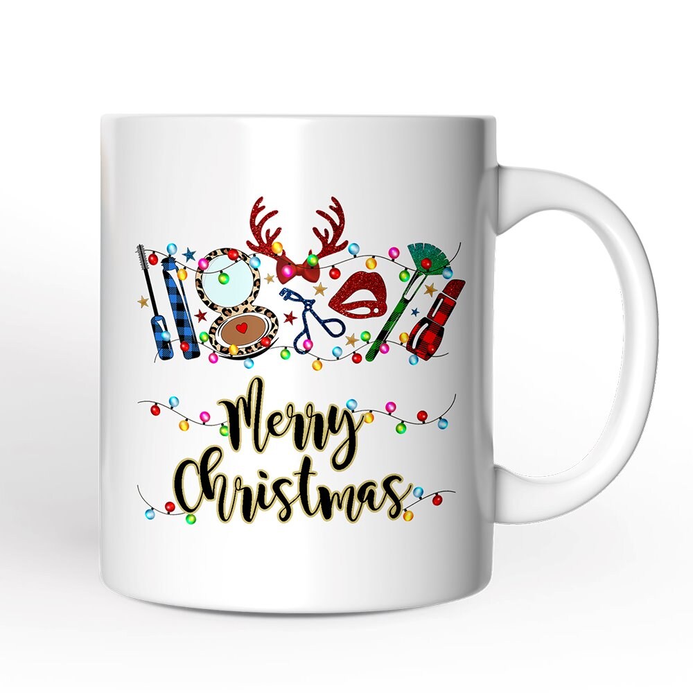 Makeup Artist Buffalo Plaid Christmas Mug, Cosmetologist Beauty and Cosmetics Gift