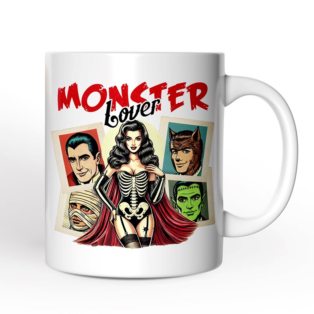 Monster Lover Halloween Mug, Horror Characters Retro Gift for Women