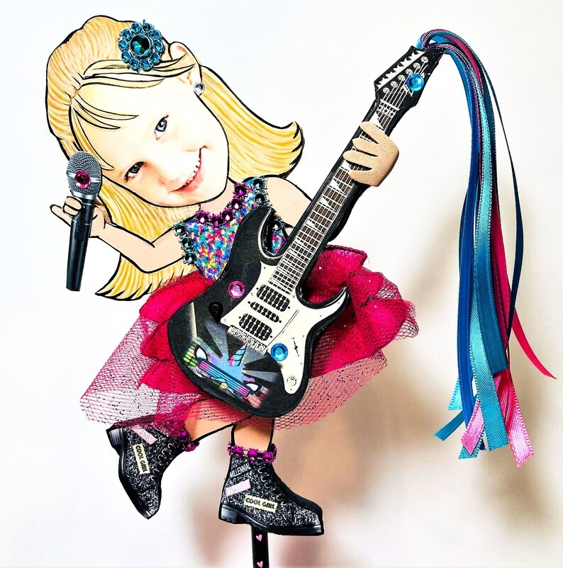 Rock star birthday cake topper customized, Rock N roll girl music party  personalized, Guitar cake topper stick, Pop Star birthday | MakerPlace by  Michaels