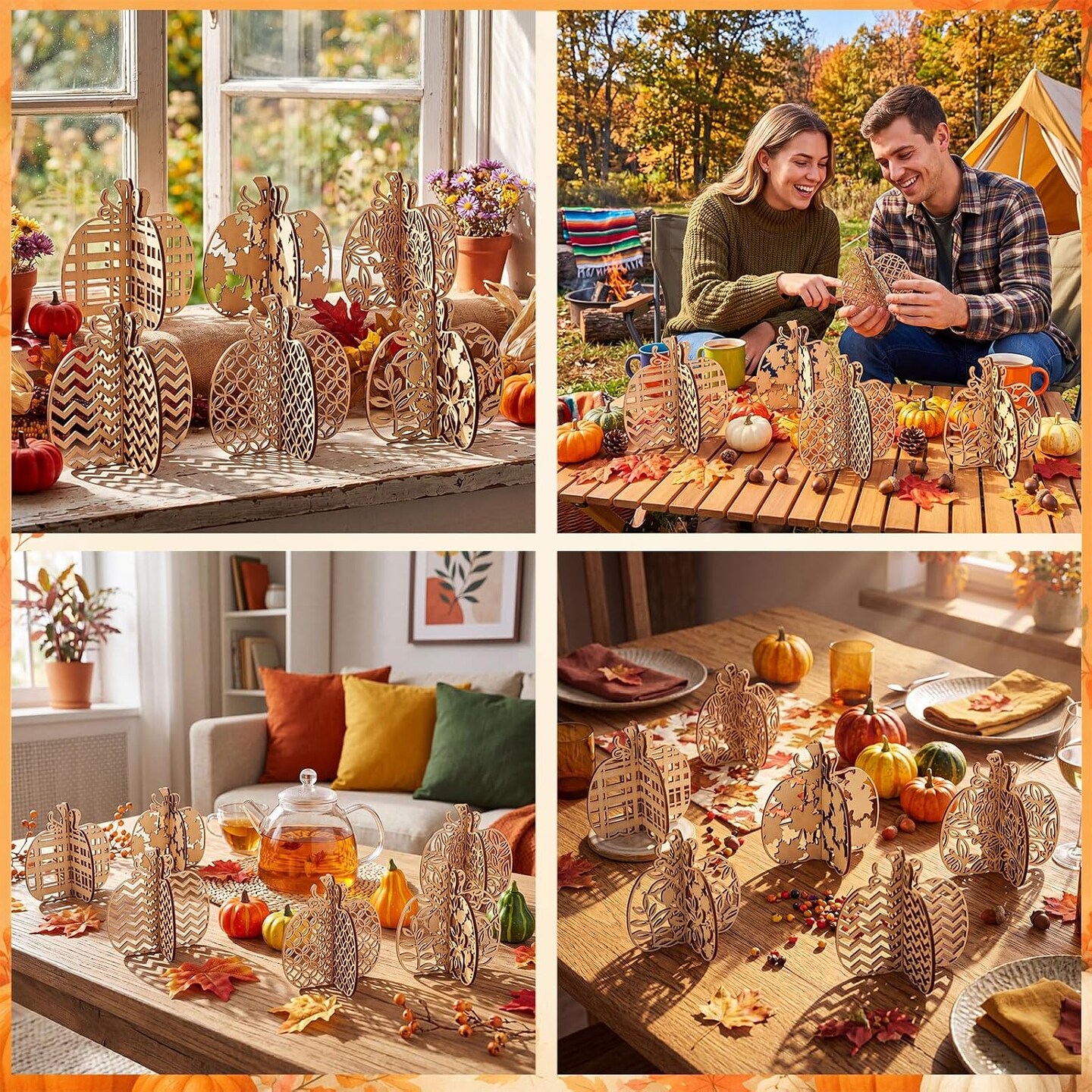 48 Pcs DIY 3D Wooden Pumpkin Cutouts, Paintable Unfinished Fall