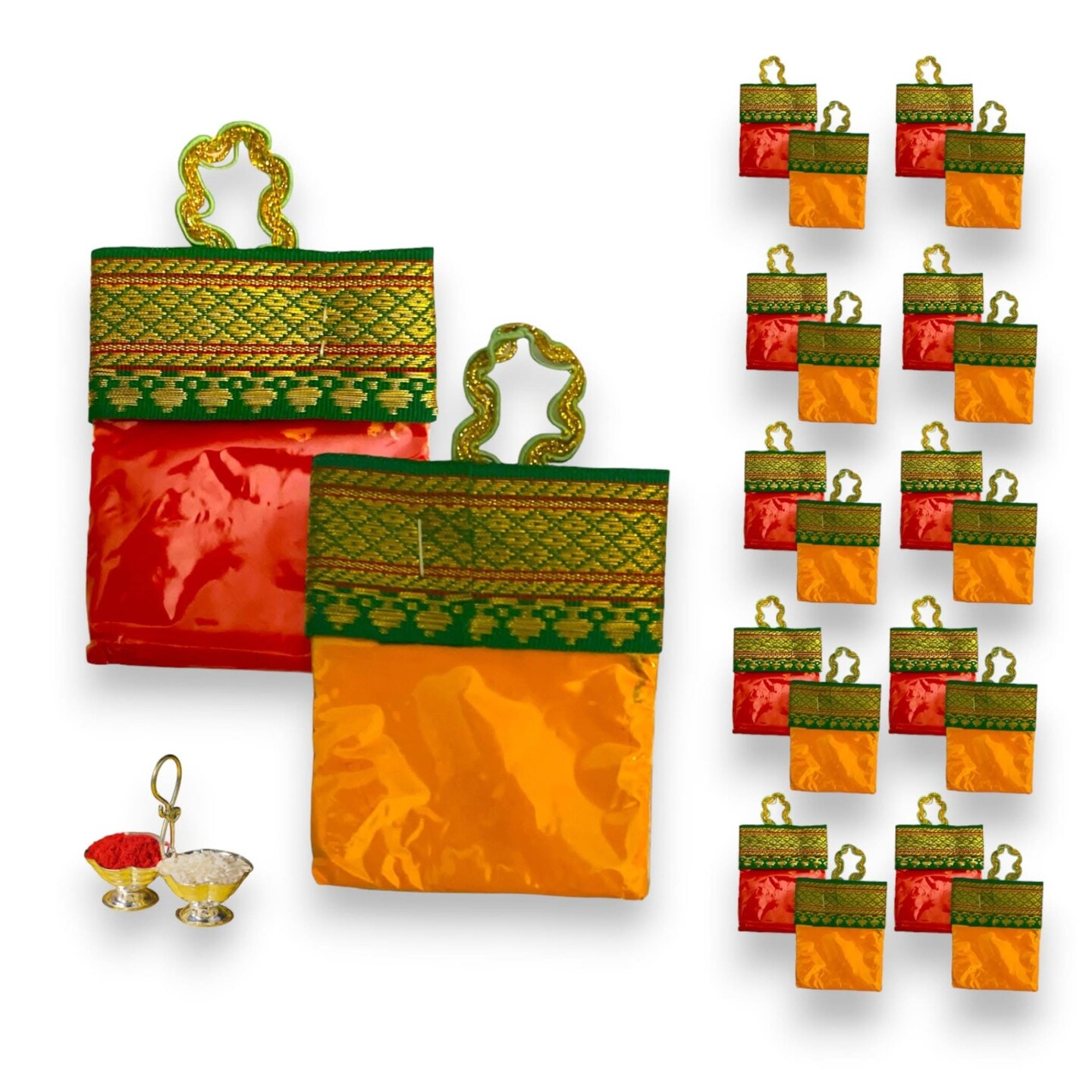 Haldi Kumkum Packets Bulk Handbag Style Mini Packs Premium Sindoor and Turmeric Powder Combo - Hindu Thamboolam Set for Indian Wedding Havan Durga Puja Festive Essentials Return Gift