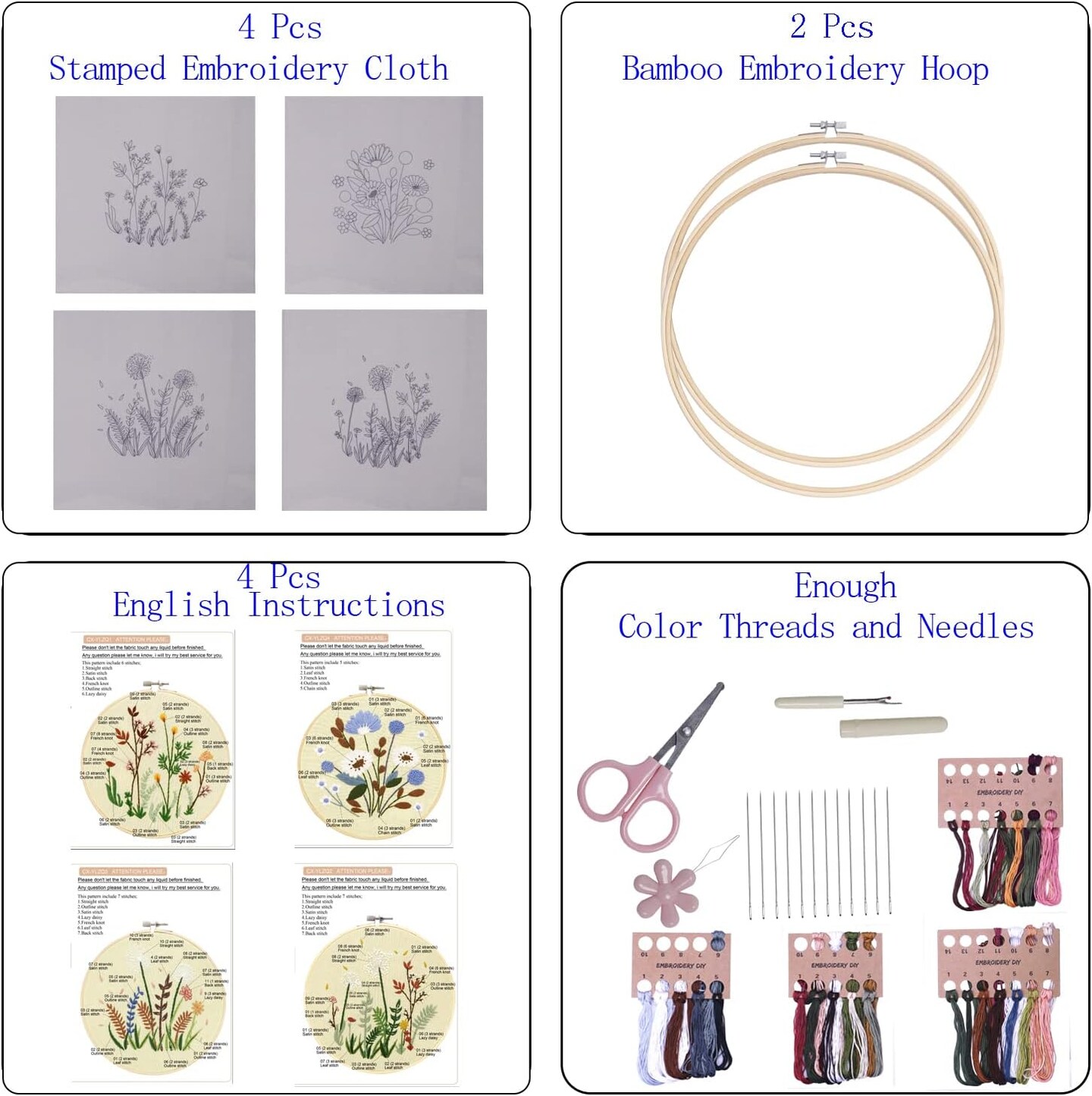 4 Sets Embroidery Kit for Beginners