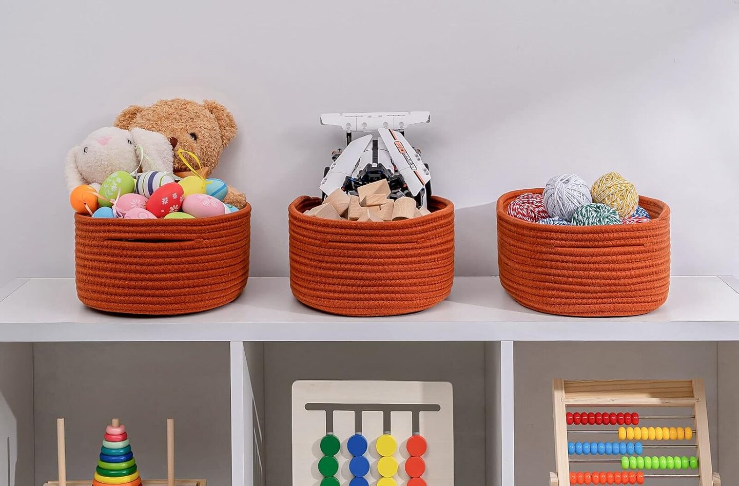 3 Packs Decorative Storage Baskets - 13x8.66x5.11 Inches (Brick Red)