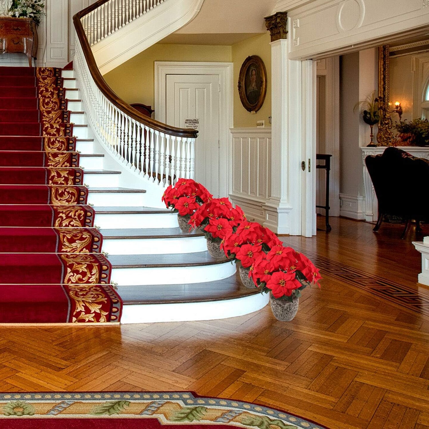 2PC Artificial Velvet Poinsettia Bush, 20-Inch, Indoor Use, 7 Realistic Silk Blooms &#x26; Green Foliage