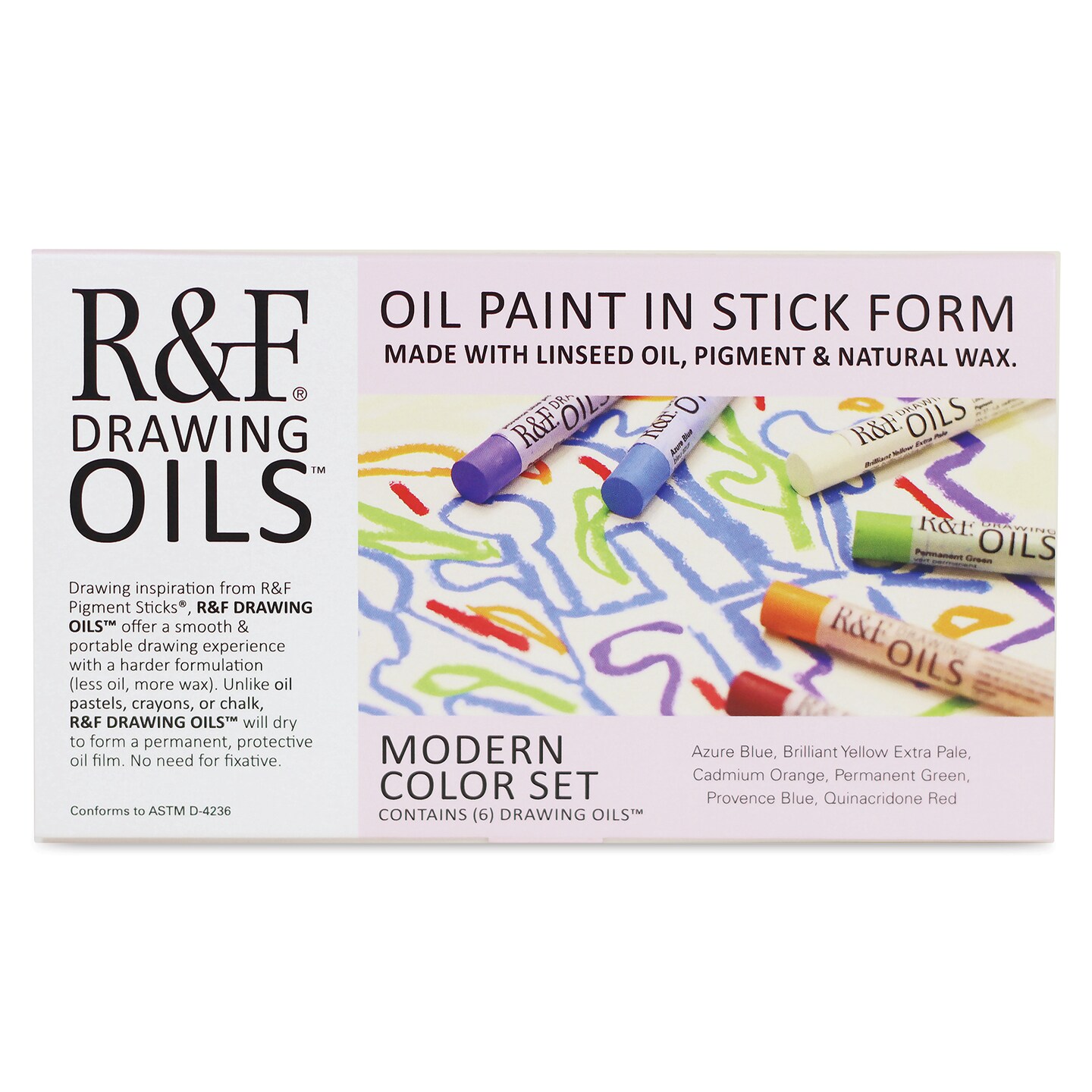 R&#x26;F Drawing Oil Sticks - Set of 6, Modern Colors, 12 ml