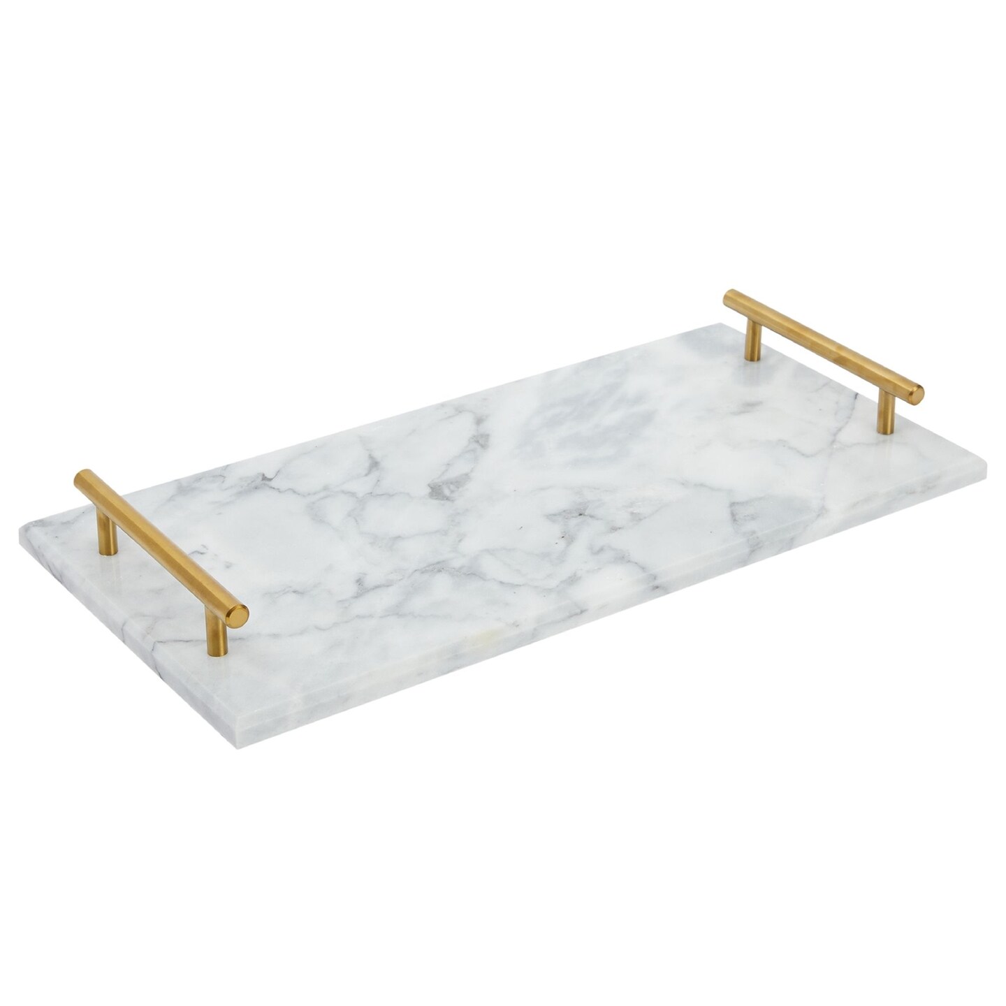 Juvale Marble Serving Tray - 15 x 7.5-Inch, Rectangular, Modern, Gold & White - Coffee Table Tray with Gold Handles & Marble Decor
