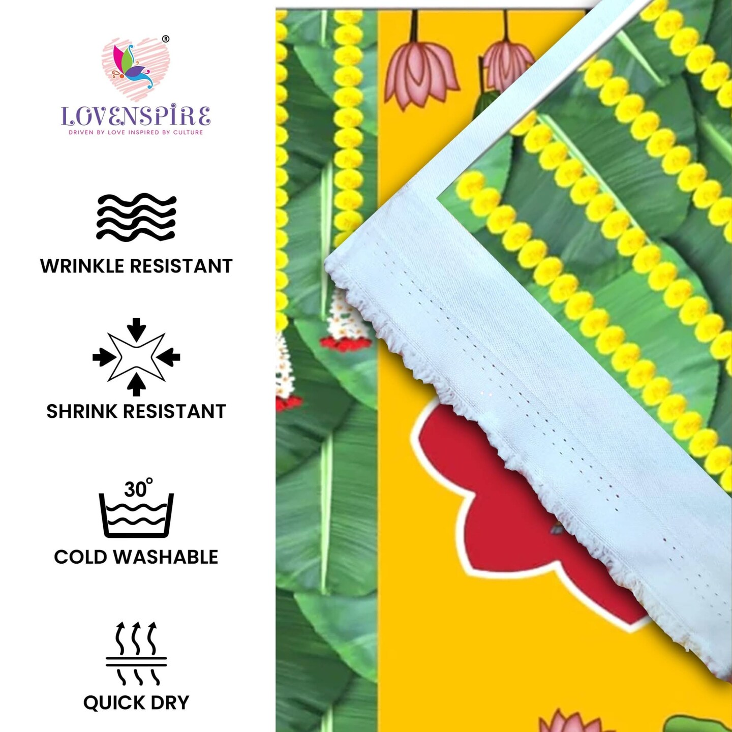 Cow Backdrop with Marigold Design Indian Traditional Cloth 5x8 Feet Backdrop Pooja Wall Decor Indian Wall Art Photo Decor Banner Indian Janmashtami Decor Decorative Pooja Cloth