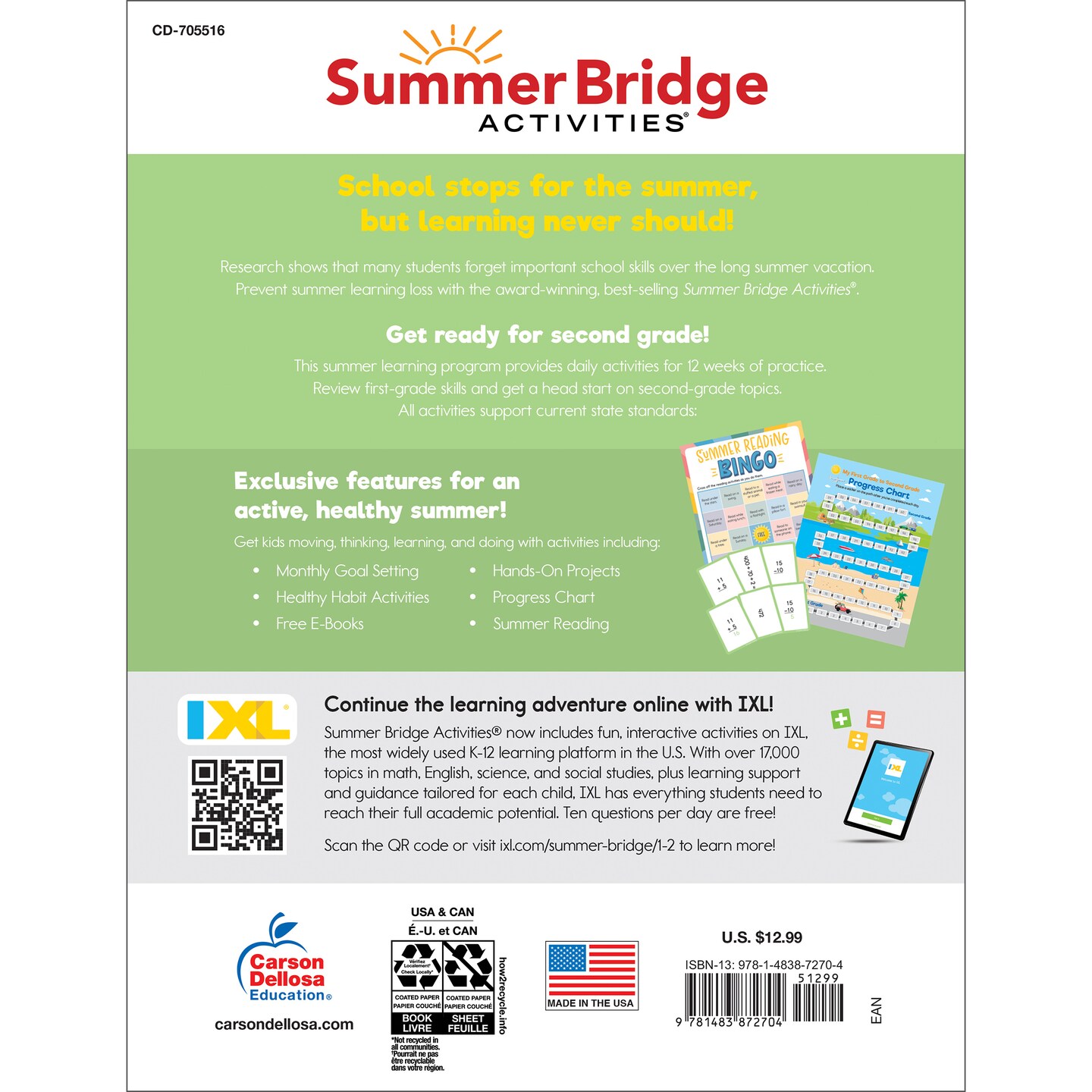 Summer Bridge Activities 1st to 2nd Grade Workbook, Activity Book With Math, Language Arts, Reading Comprehension, Science, Social Studies, Writing, Fitness, Flash Cards, Stickers and More