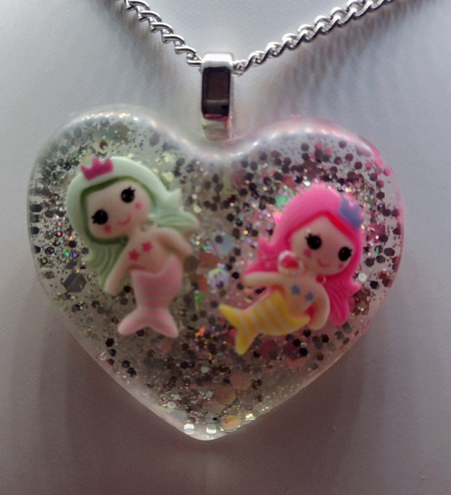 Girls necklace with little mermaid charms 16 silver necklace
