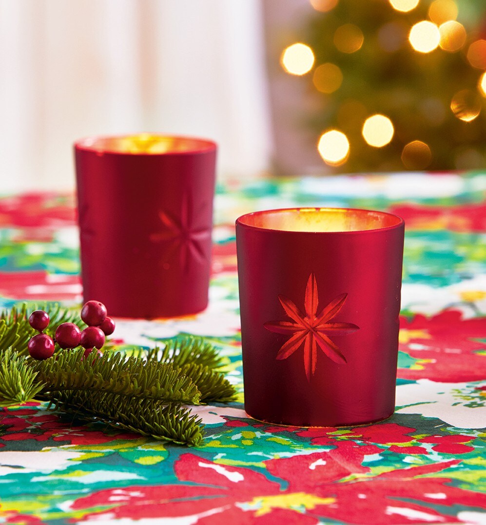 Cosmo Round Tealight Candle Holder Red Mercury Glass
