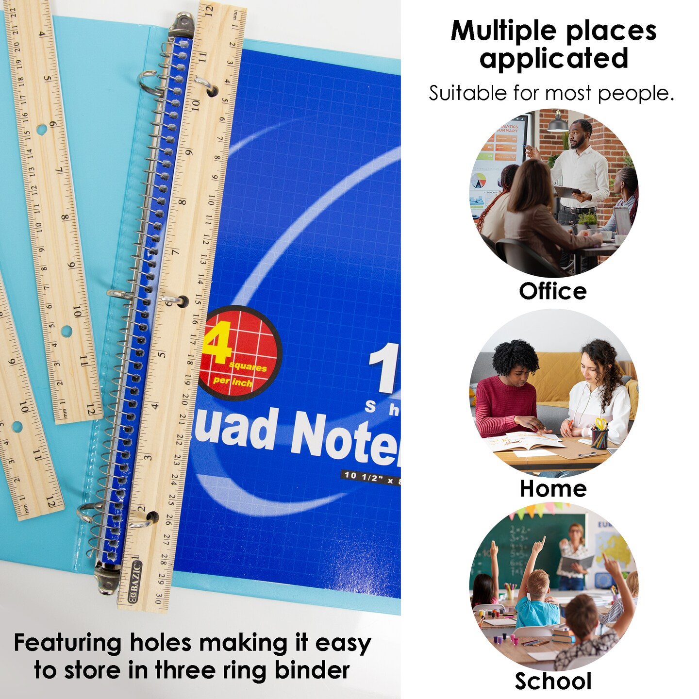 BAZIC Wooden Ruler 12&#x22; (30cm)