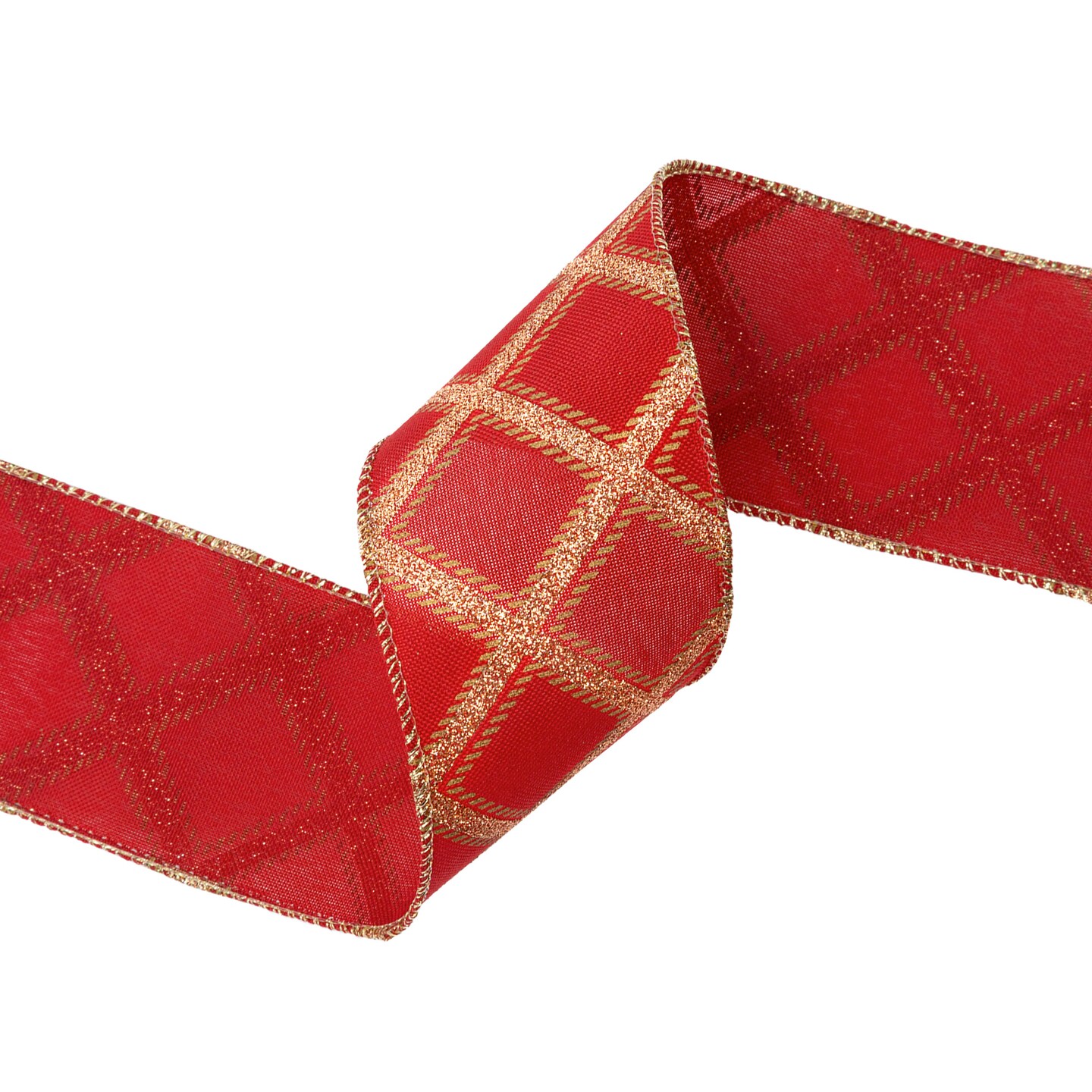 LaRibbons 2 1/2" Holiday Wired Ribbon | "Diamond Pattern" Berry/Gold | 10 Yard Roll