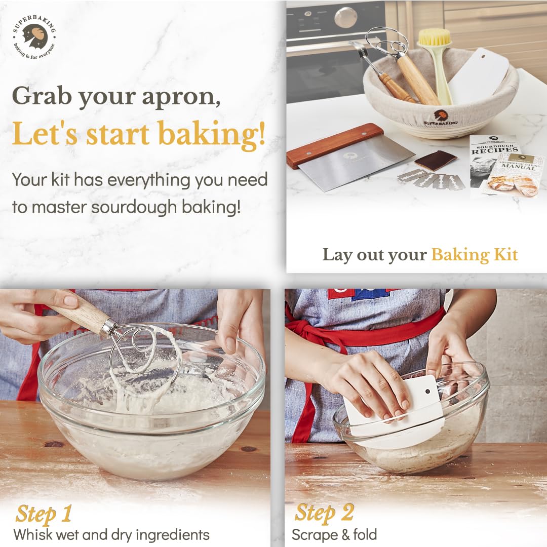 Banneton Bread Proofing Basket, Sourdough Bread Baking Supplies, Round 9 Inch Sourdough Starter Kit, Proofing Basket for Baking, Bread Making Supplies Tools, Banneton Basket Gift Set