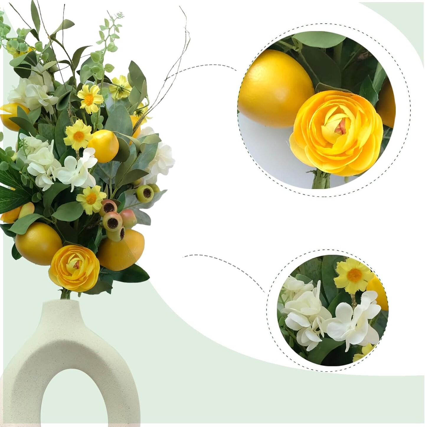 3pcs Artificial Lemon Stems with Green Leaves, Faux Yellow Lemon Tree Branches, Spring Floral Picks for Home, Kitchen, Table, Party, or Vase Décor